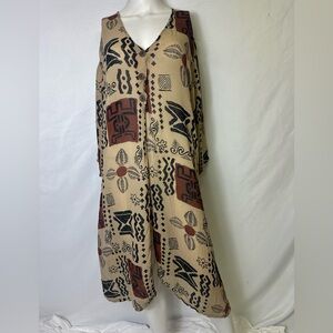 VINTAGE ASHLEY STEWART SIZE 3X MULTICOLORED SHEER DUSTER Safari Print